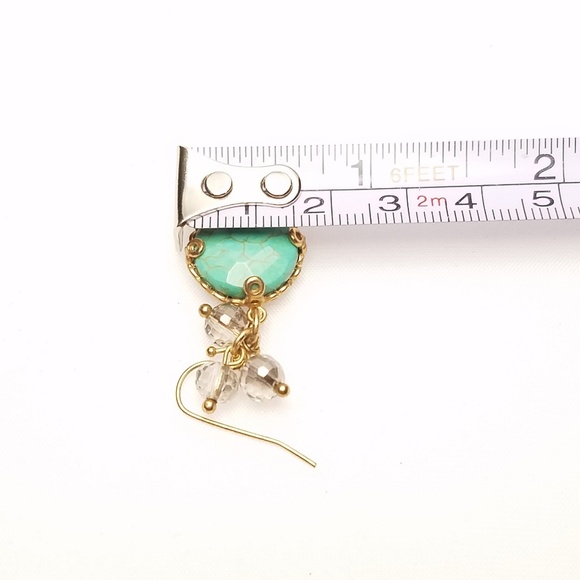 Faux Green Turquoise Cluster Bead Gold Earrings - Picture 4 of 4